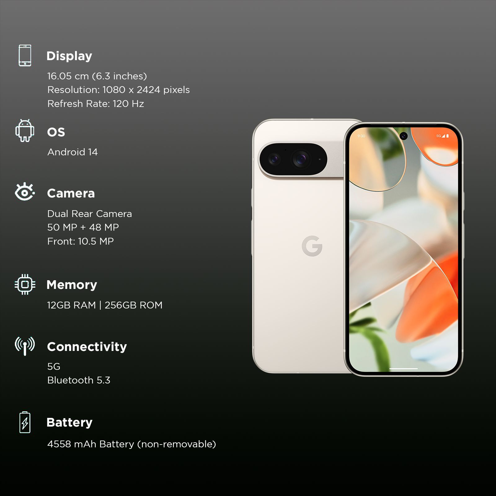 Buy Google Pixel 9 5G (12GB RAM, 256GB, Porcelain) Online – Croma